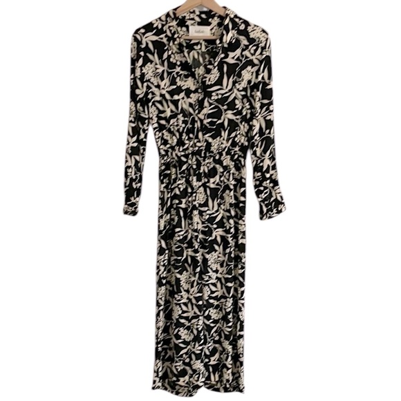 ba&sh Lonik Lady Jumpsuit Long Sleeve Floral Wide Leg Black Cream Womens 4 - Picture 4 of 13